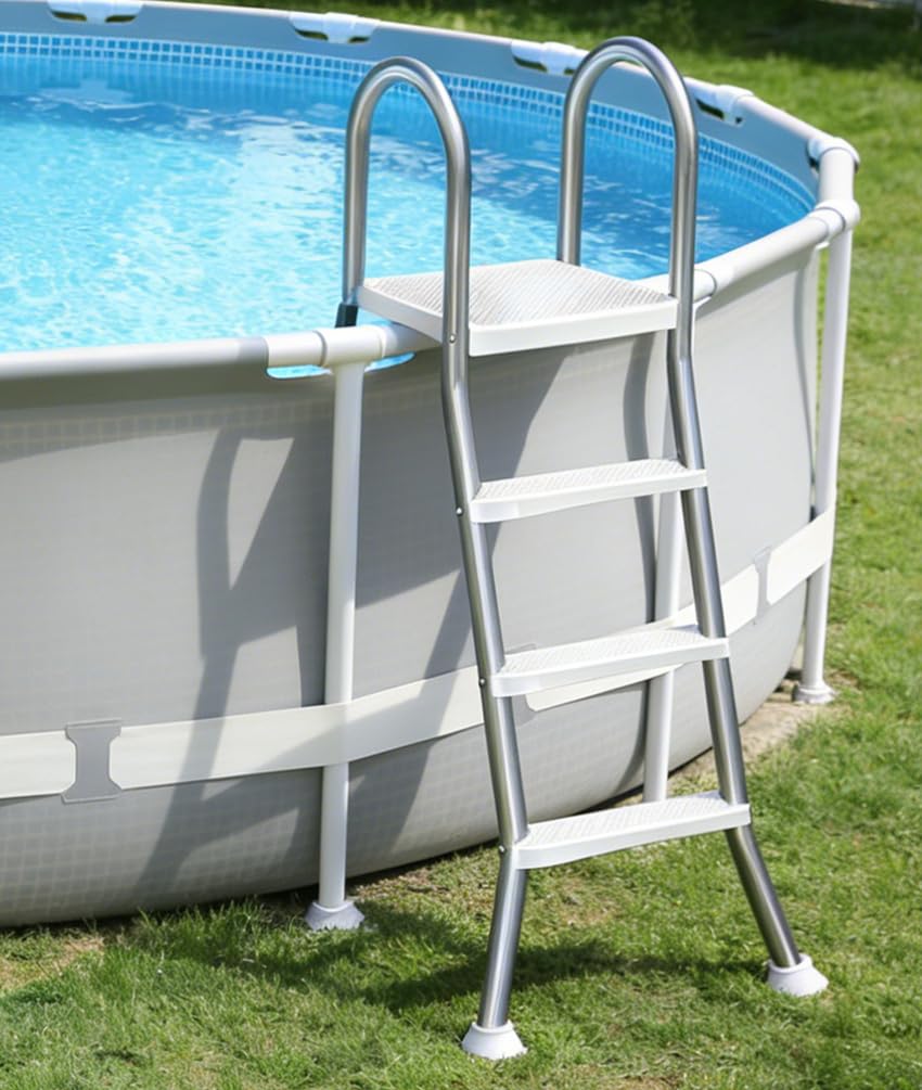 Scala per Piscina Fuori Terra a 3 Gradini 110 cm, Scala di Risalita in Acciaio a Doppio Lato, Robusta Scala per Piscina Fuori Terra, Gradini per Piscina Antiscivolo,110cm