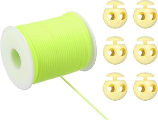 sourcing map Kit de cordón de goma sintética, cuerda de 50 m con 6 cierres de cordón de plástico para cordón elástico, costura de bricolaje, amarillo y verde