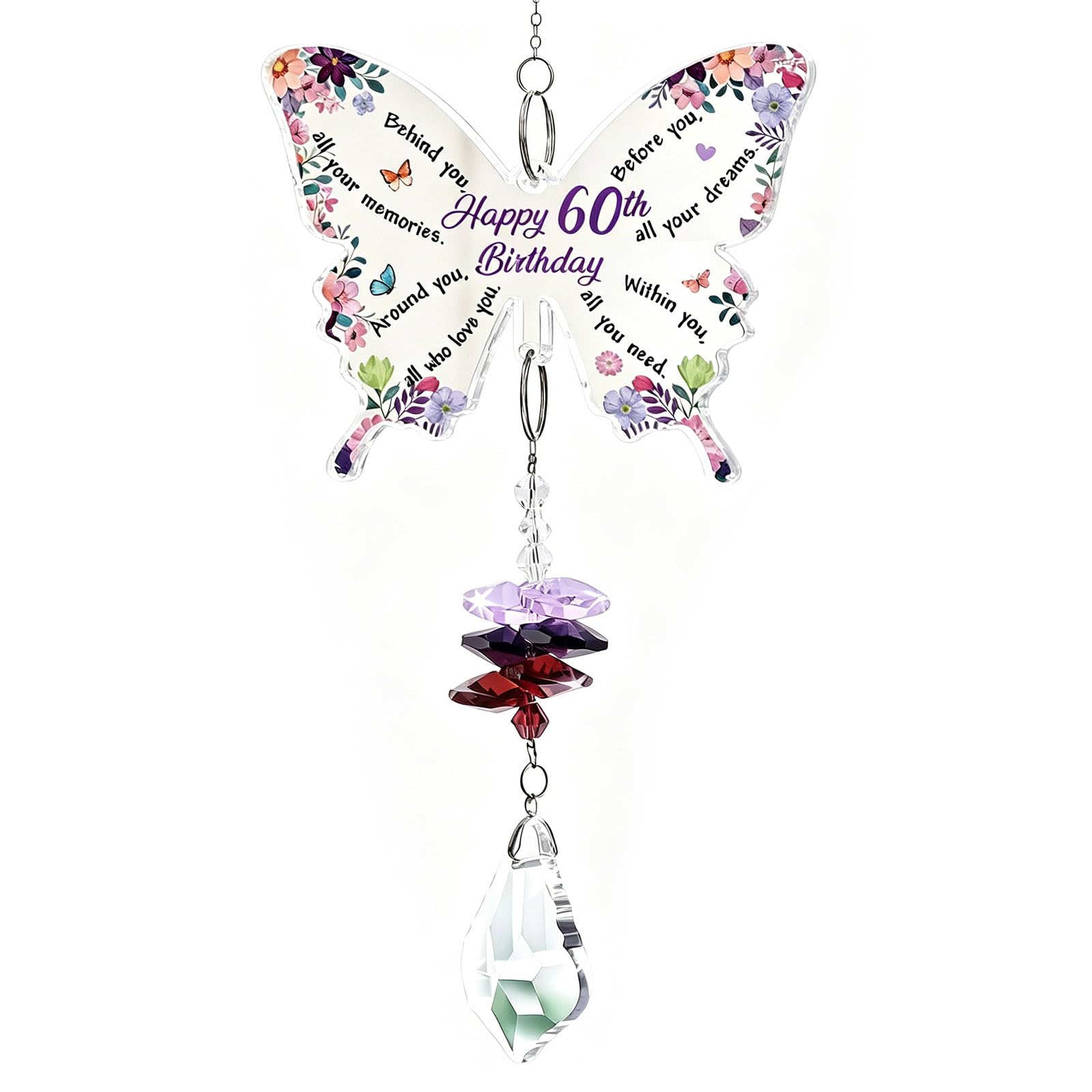 60th Birthday Gifts for Women,Butterfly Crystal Suncatcher,Inspirational Acrylic Crystal Suncatcher,Butterfly Glass Pendant 60th Birthday Gifts,for Women Mum Sister Friend