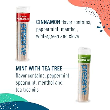 Preserve Mint Tea Tree Flavored Toothpicks, USA-Grown, 3-Pack (105 Picks)
