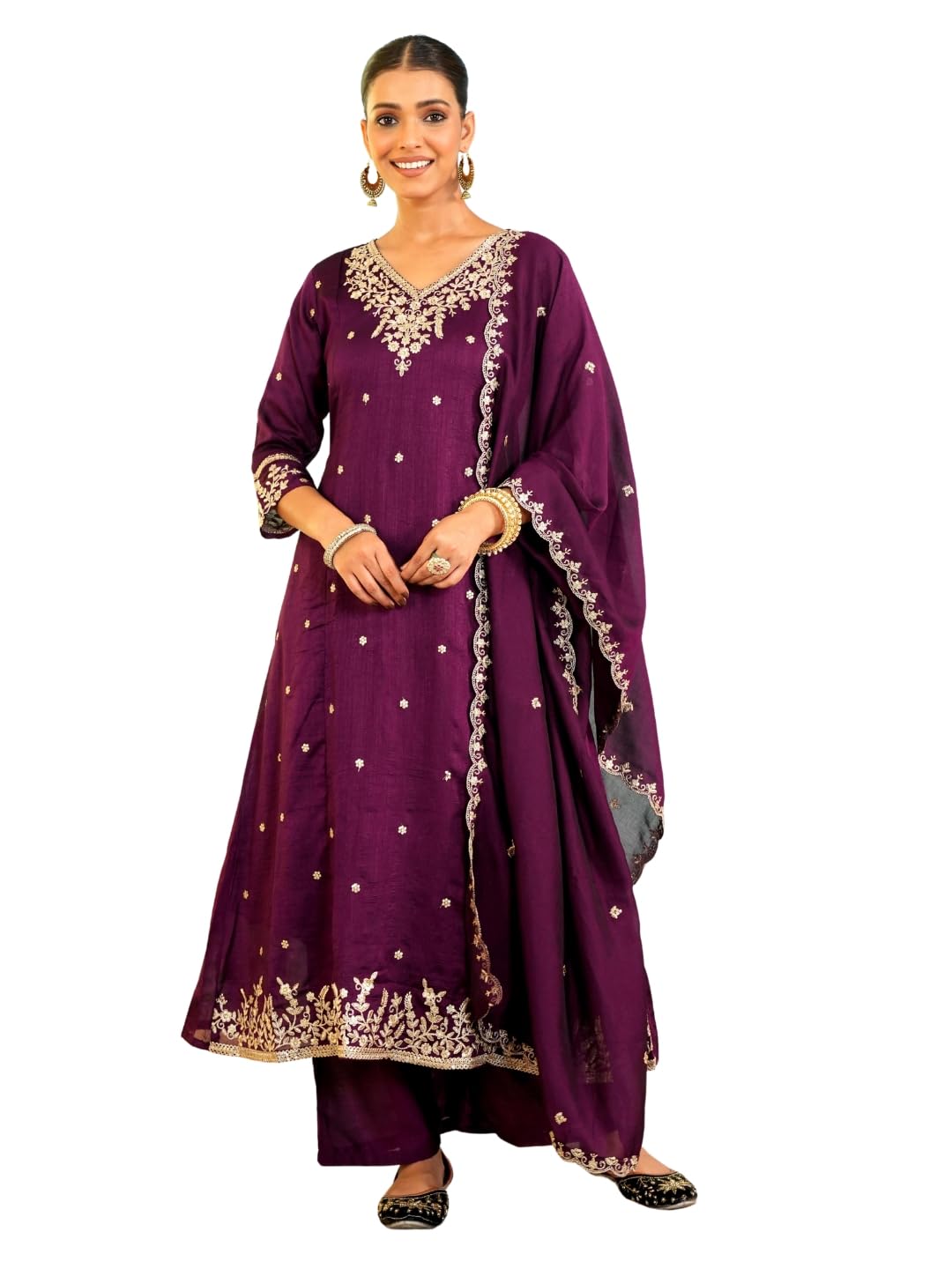 naixa Women's Vichitra Silk Embroidered A-Line Kurta with Pant And Dupatta Sets (NX-845)-picture-16