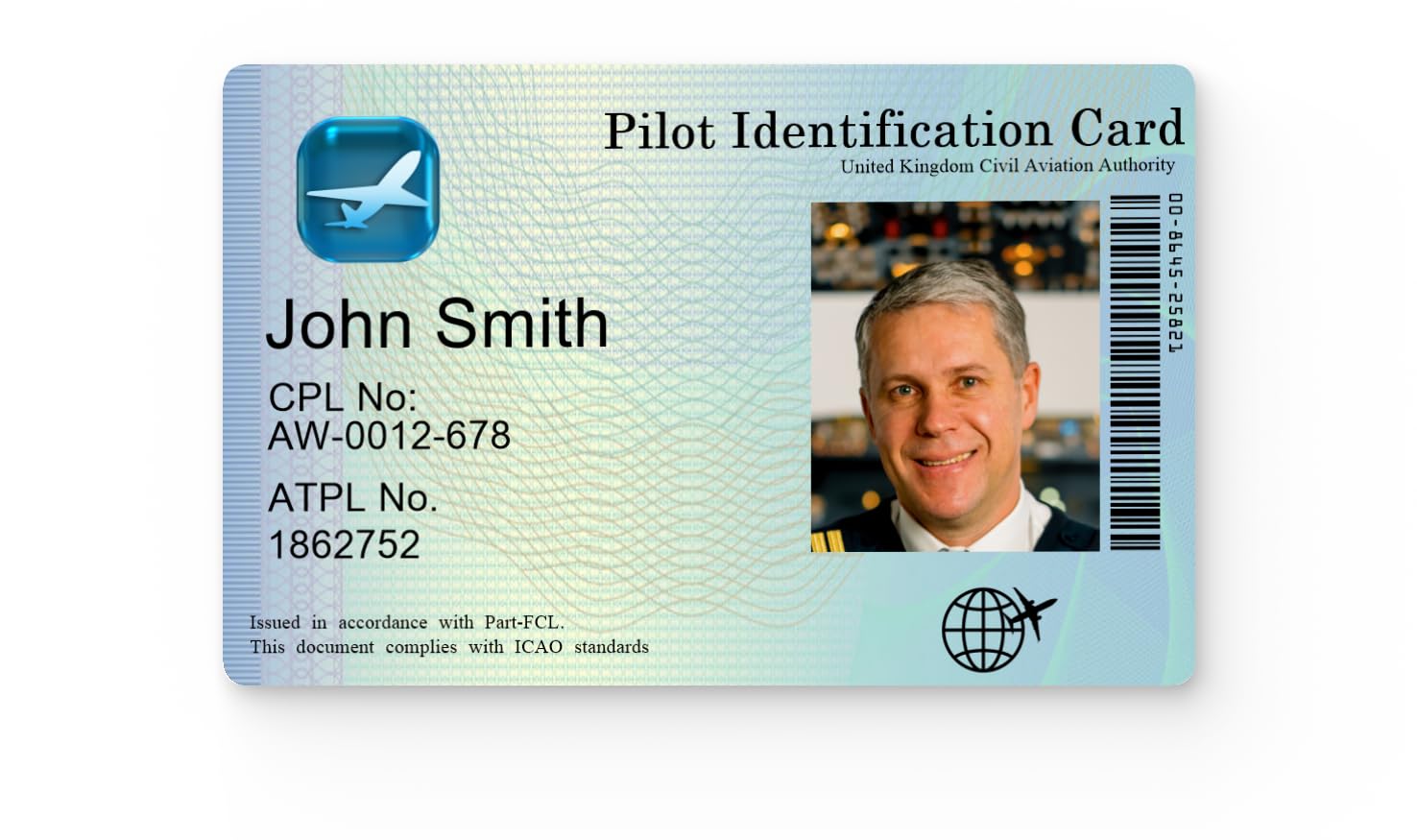 The Card Project UK Personalised Pilot Licence-Style Card - Fun Dress-Up Accessory for Kids and Adults - Custom Photo and Name - Plane Lovers - Novelty Flying Experience Cosplay ID
