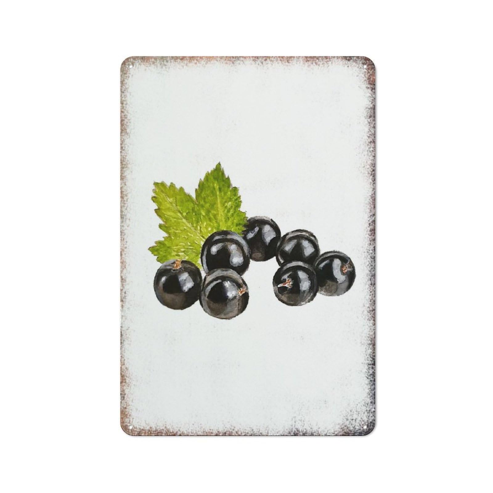 Blackcurrant Watercolor Vintage Sign, Berry Theme Household Wall Decor, Yard Cafe Cute Ornament,8x12 Inch