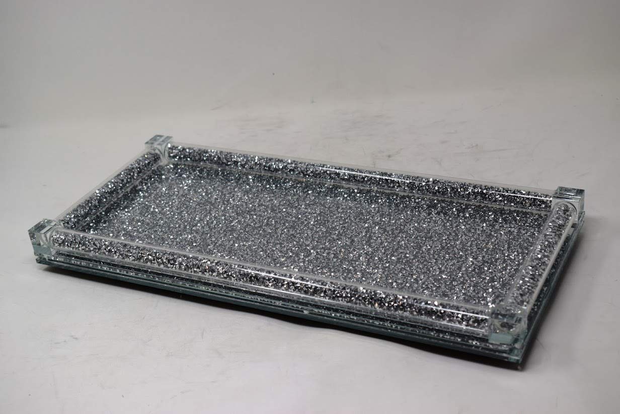CRYSTAL CROWN Glass Sparkle Ornament Bling Crushed Diamond Gift |Fully Crushed kitchen tray organiser small rack glass storage |Crushed Diamond Display | gift present for all occassion Home Decor