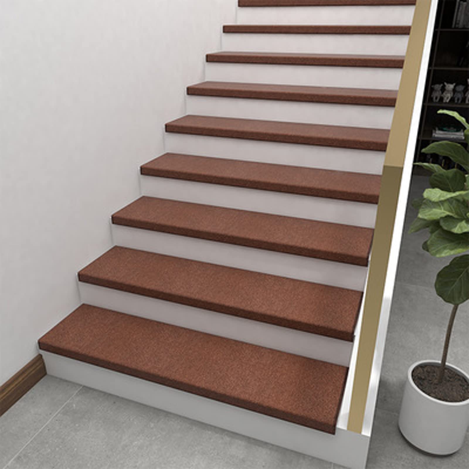 uoXHFdh Self Adhesive Stair Pads Indoor Runner Step Mats Floor Mat Safety Rug 15 Pack for Elders and Pets(Coffee,15PCS)