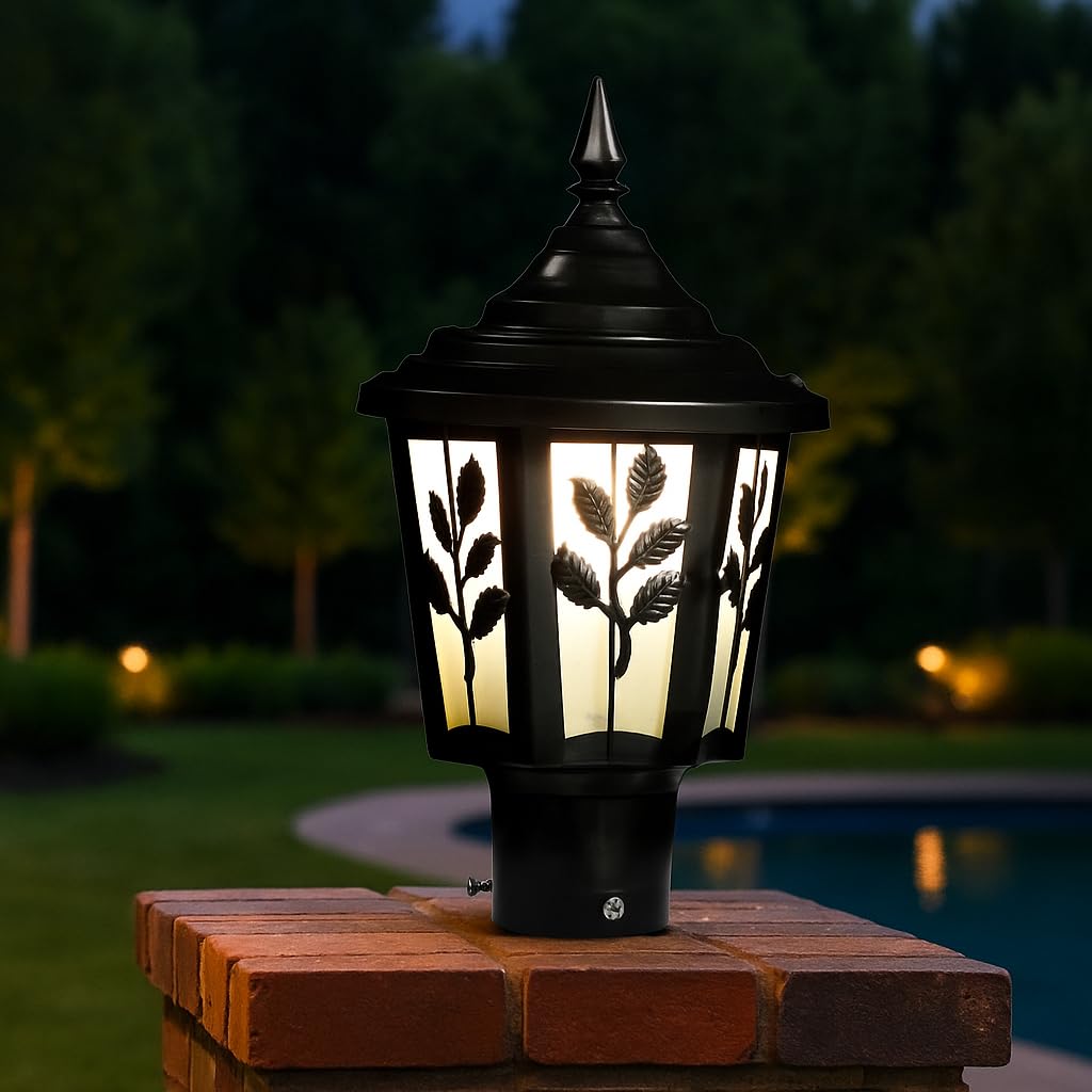 kinis Waterproof Garden Post Lamps with Leaf Pattern Design, Warm White Glow for Home Entrance/Gate Lamps for outdor Waterproof/Pillar Lights for Outdoor for Boundaries, Pack of 1 (Bulb Included)-image-16