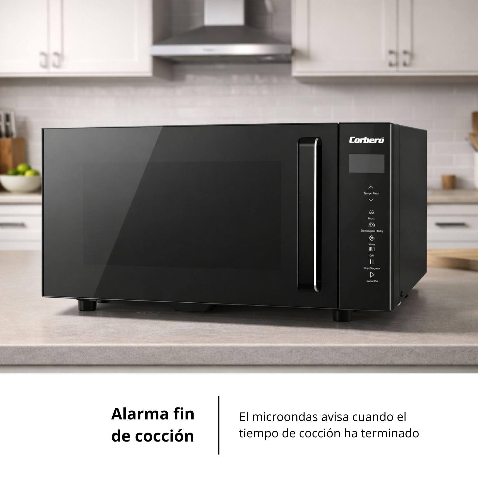 Corberó – Microonde senza piatto girevole con griglia | CMICW8023DF | 23L | 800W | Auto Menu | 5 Livelli di Potenza | Digital Touch | Funzione Sbrinamento | Pizza | Nero
