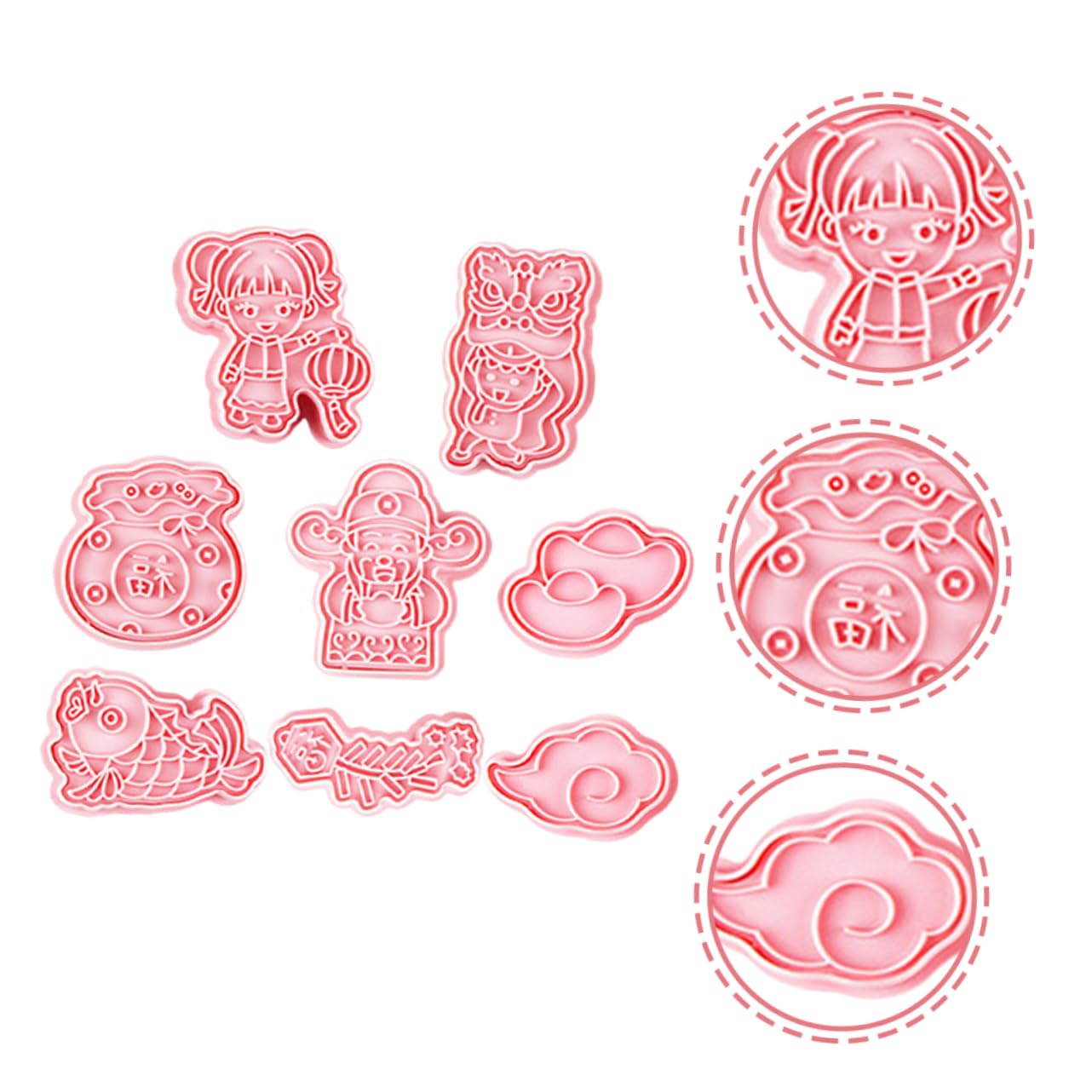 MAGICLULU 5 Juegos Molde De Galletas Sellos De Galletas 3d Mini Cortadores De Galletas De Navidad Cortador De Galletas Circular Fabricante De Moldes De Postre El Plastico Rosa 8 Uds * 5