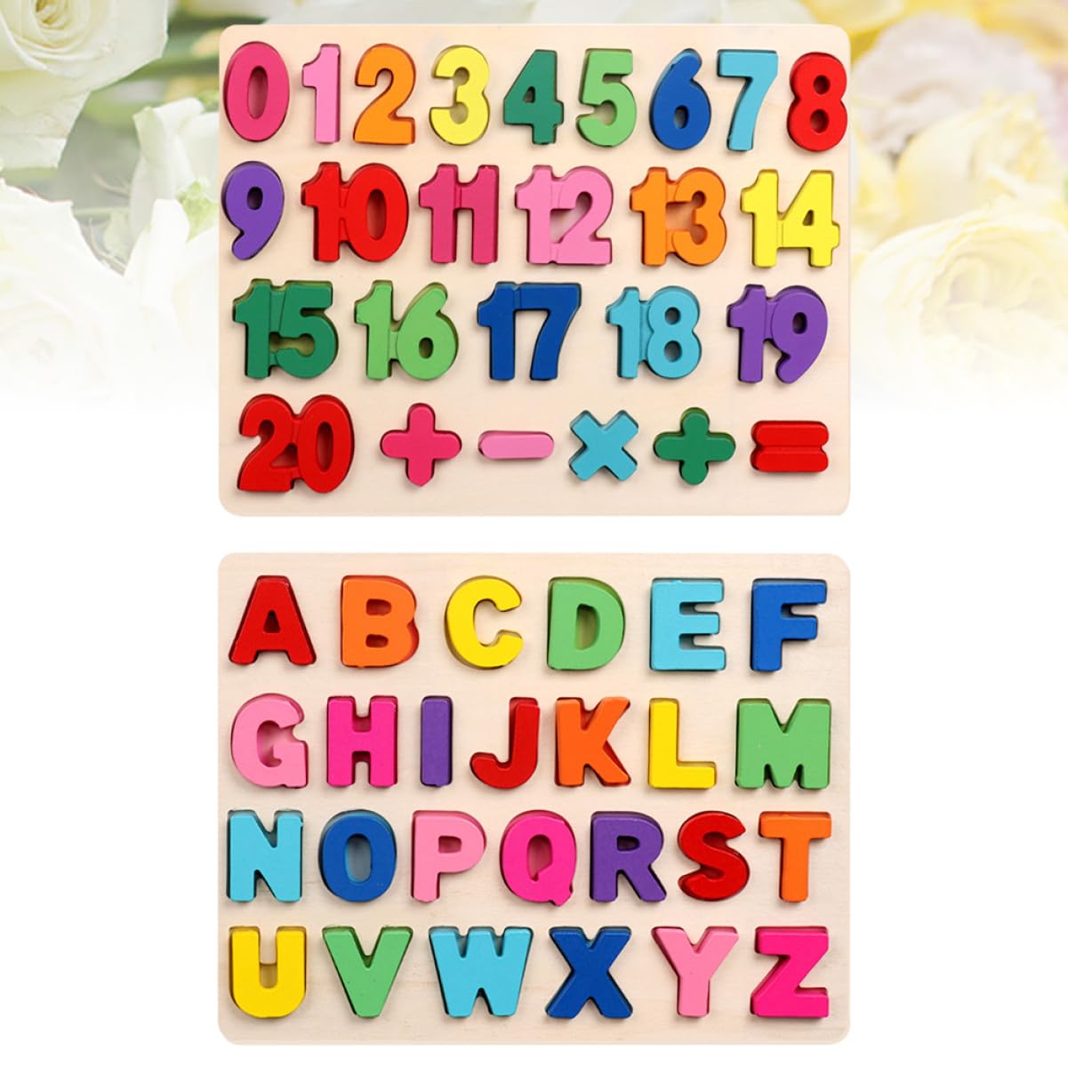 Puzzle in Legno per Ragazzo Ragazza Numeri Segni Matematici Alfabeto Strumenti Didattici Educativi per Sviluppo Cognitivo e Riconoscimento