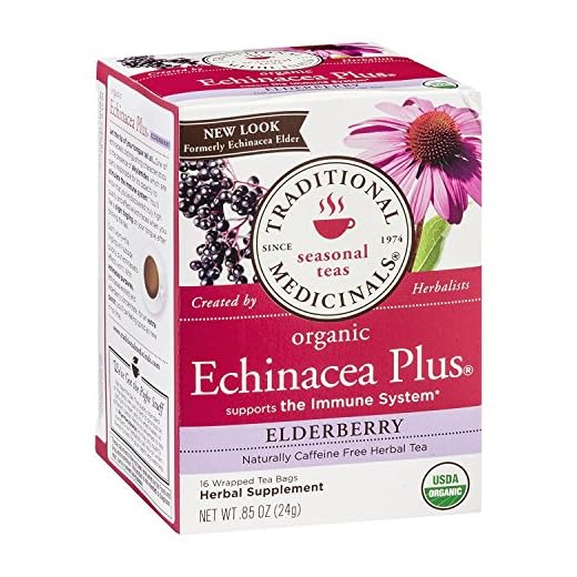 Traditional Medicinals Organic Echinacea Plus Elderberry Herbal Tea, Promotes Immune Function, (Pack of 2) - 32 Tea Bags Total,16 Count (Pack of 2)