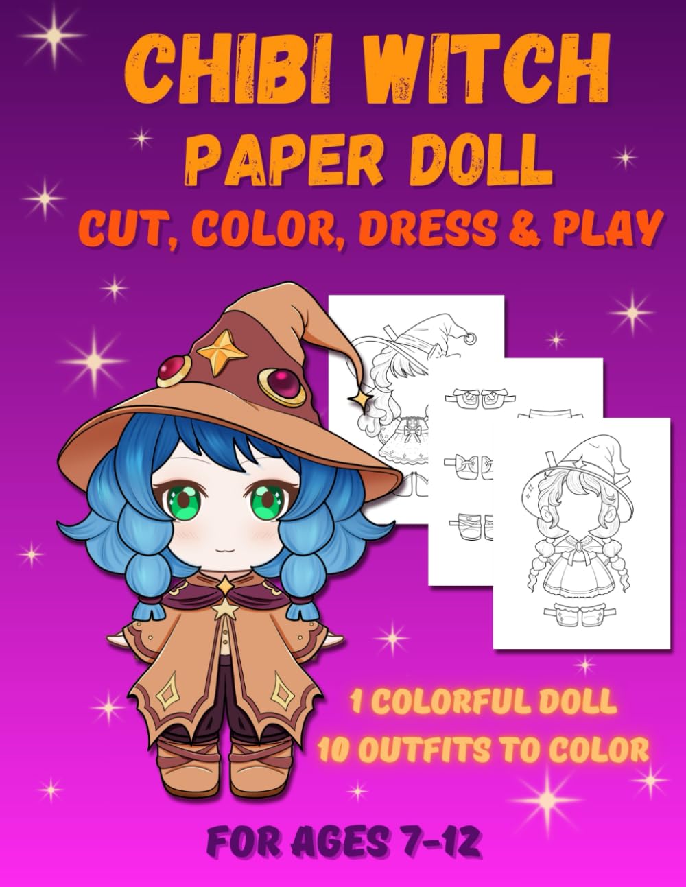 Chibi Witch Paper Doll: Cut, Color, Dress & Play!: Magical Paper Doll Activity Book for Kids Ages 7–12. Black and White Edition (Chibi Paper Dolls)