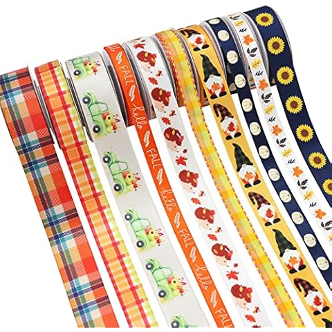 BAORJCT Autumn Harvest Festival Ribbons Printed Satin Ribbons Thanksgiving Harvest Ribbon Polyester Ribbon Pumpkin Ribbon for Gift Wrapping DIY Crafts Fall Thanksgiving Decor 10 Rolls 50 Yards Cover