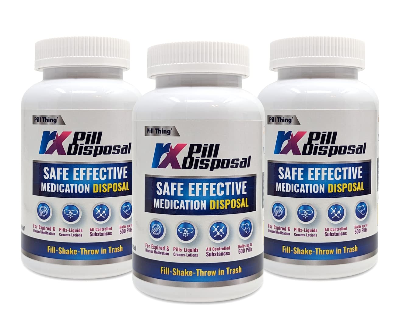RX Pill Disposal, Safe Effective Solution to Destroy Prescription Medication Drug Medicines, Large 40% More Capacity (3 Pack)