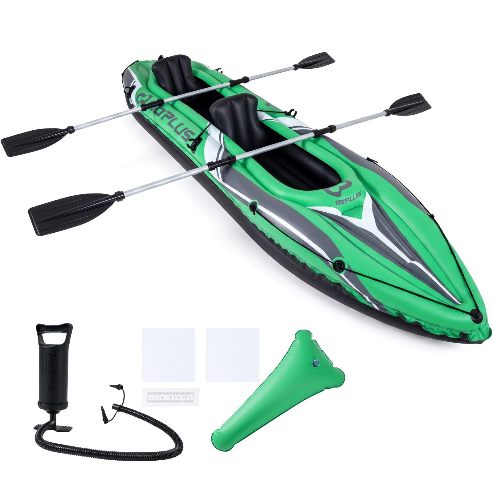 SPOTRAVEL 11.5FT Inflatable Kayak Set, 2-Person Inflatable Canoe with Aluminum Paddles and Hand Pump, Heavy Duty Blow Up Boat for Fishing Lake River (Green, 350 x 78 x 47 cm)