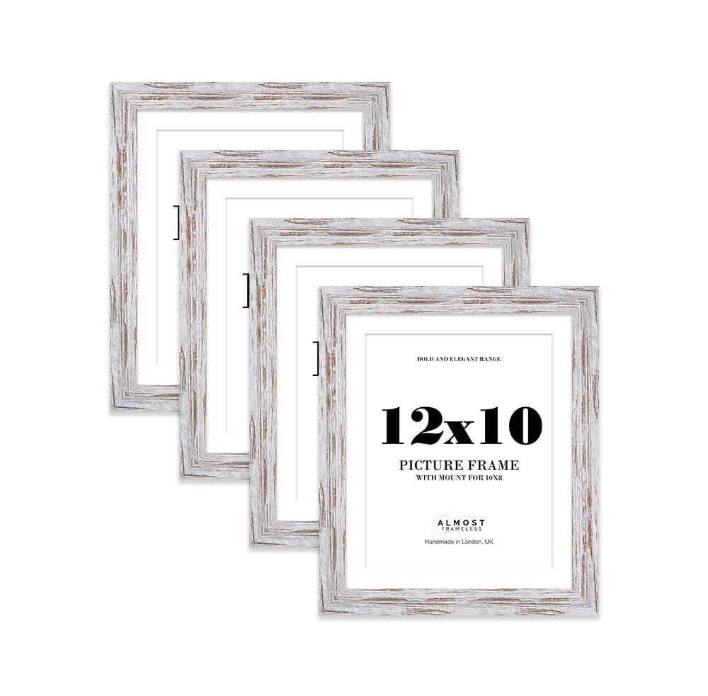 12x10 Distressed Wood Frame With Mount for 10x8 Pictures 28mm Edge Portrait and Landscape Display with Wall Hooks and Kickstand, 4 Pack