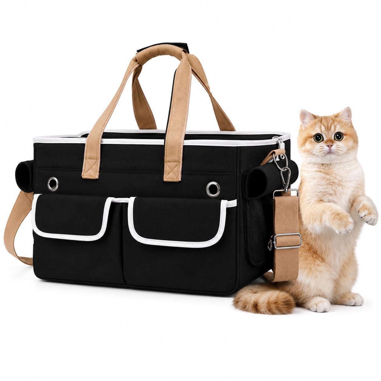 PetVogue Soft-Sided Cat Duffle Bag Pet Carrier with Shoulder Strap, Breathable Mesh Windows, Multi-Pocket Travel Bag, Foldable Portable Pet Travel Carrier for Cats, Small Dogs, Puppies & Rabbits-image-19