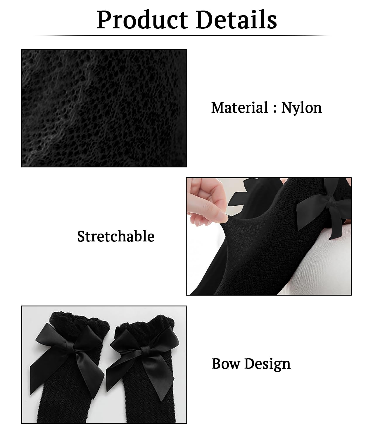 SYGA Baby Girls Mesh Nylon Over The Knee Bow Socks Suitable For Ages 0-3 Years(Black) 1