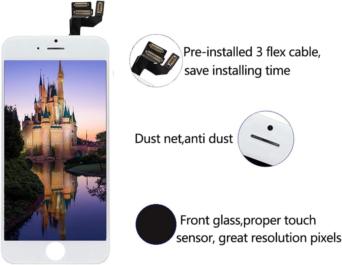 Screen Replacement for iPhone 6S, A1633, A1688, A1700 LCD Touch Digitizer 4.7 Inch Display with Front Camera, Ear Speaker, Facing Proximity Sensor, Repair Tools White