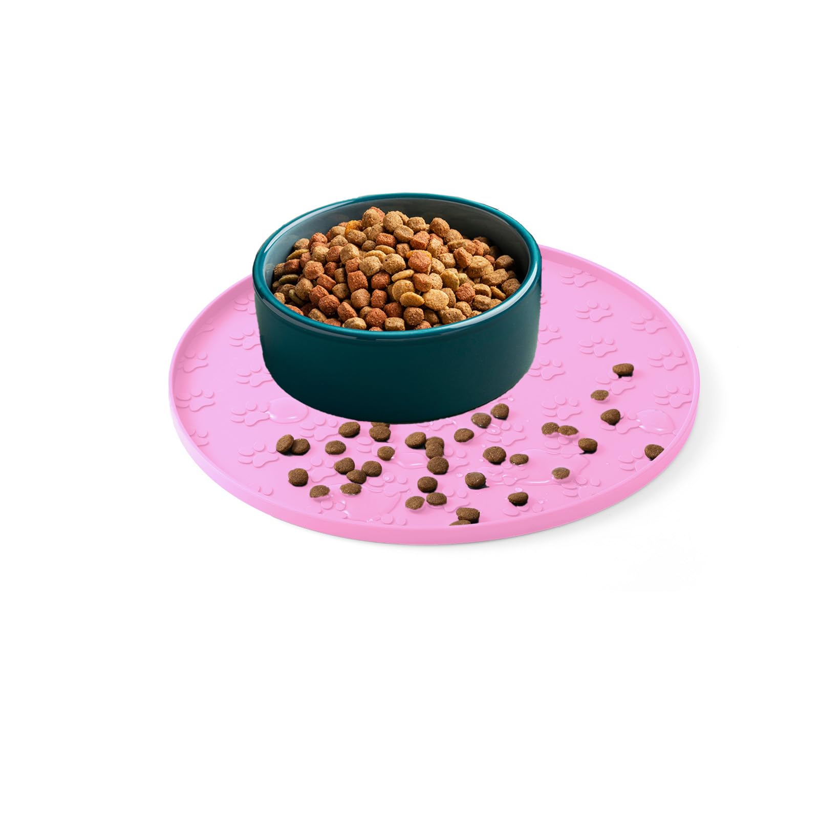 Pet Food Mat with Raised Edges, Waterproof Non-Slip Surface, Soft Feeding Mat for Dogs and Cats (1Pack Pink, 27x27CM)