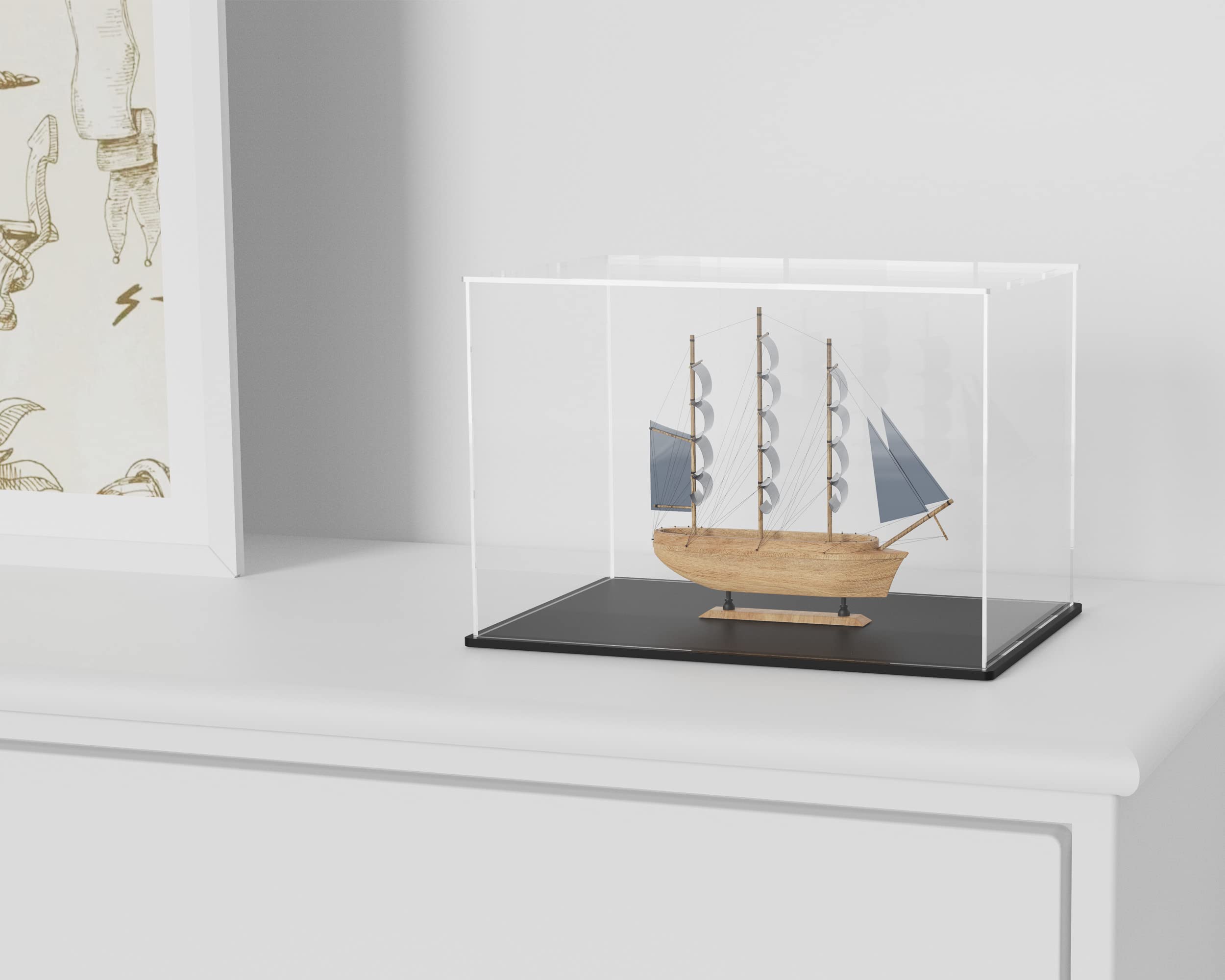 Vitrina de 14.5 x 11 x 11 pulgadas, caja de exhibición acrílica para coleccionables, vitrina acrílica a prueba de polvo con tapa y base negra mate para modelos y figuras de acción