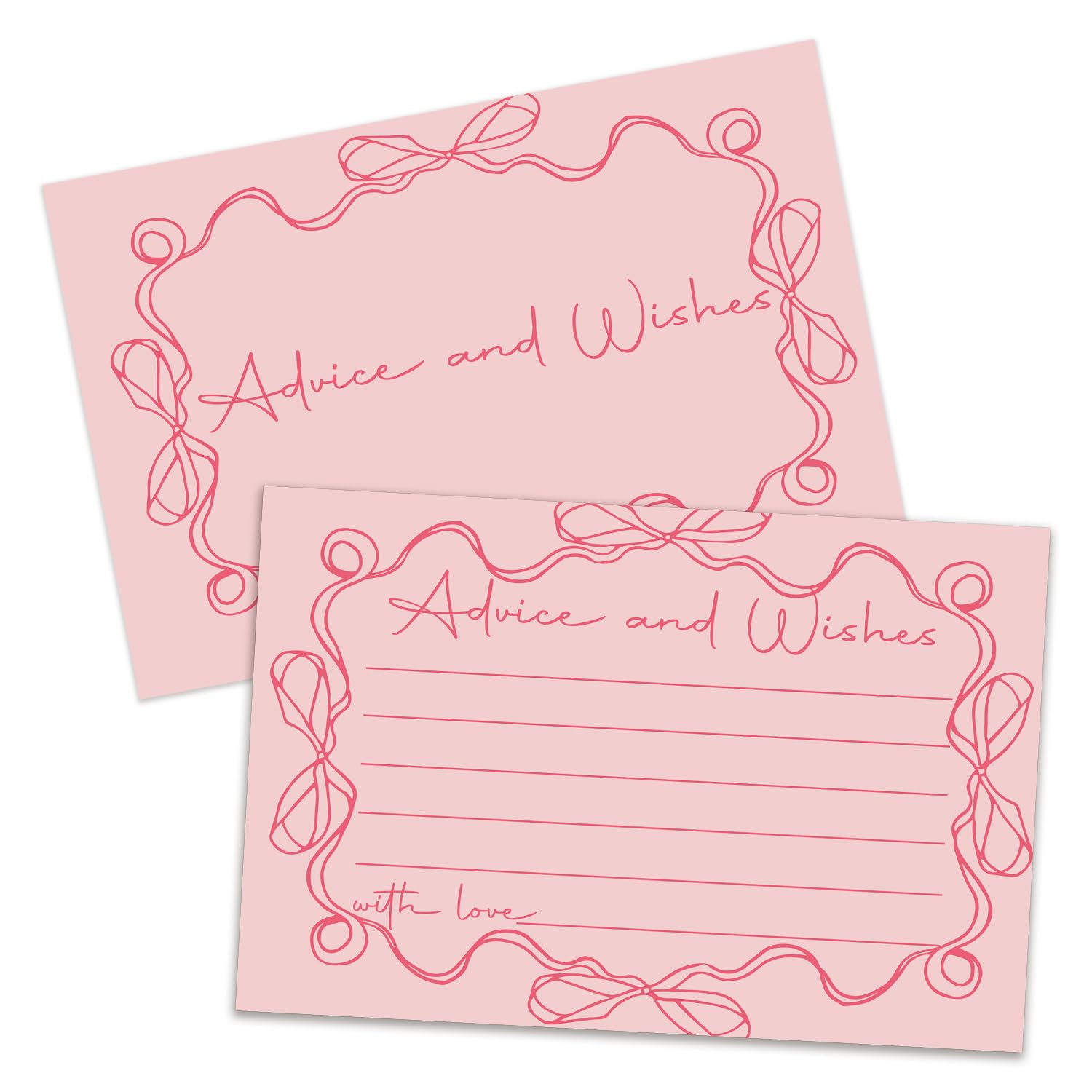 Pink bow Advice and Wishes Cards, Double-sided Blank Cards Suitable for Wedding Reception, Bridal Showers, Mr and Mrs, Baby Shower, Graduation, Pack