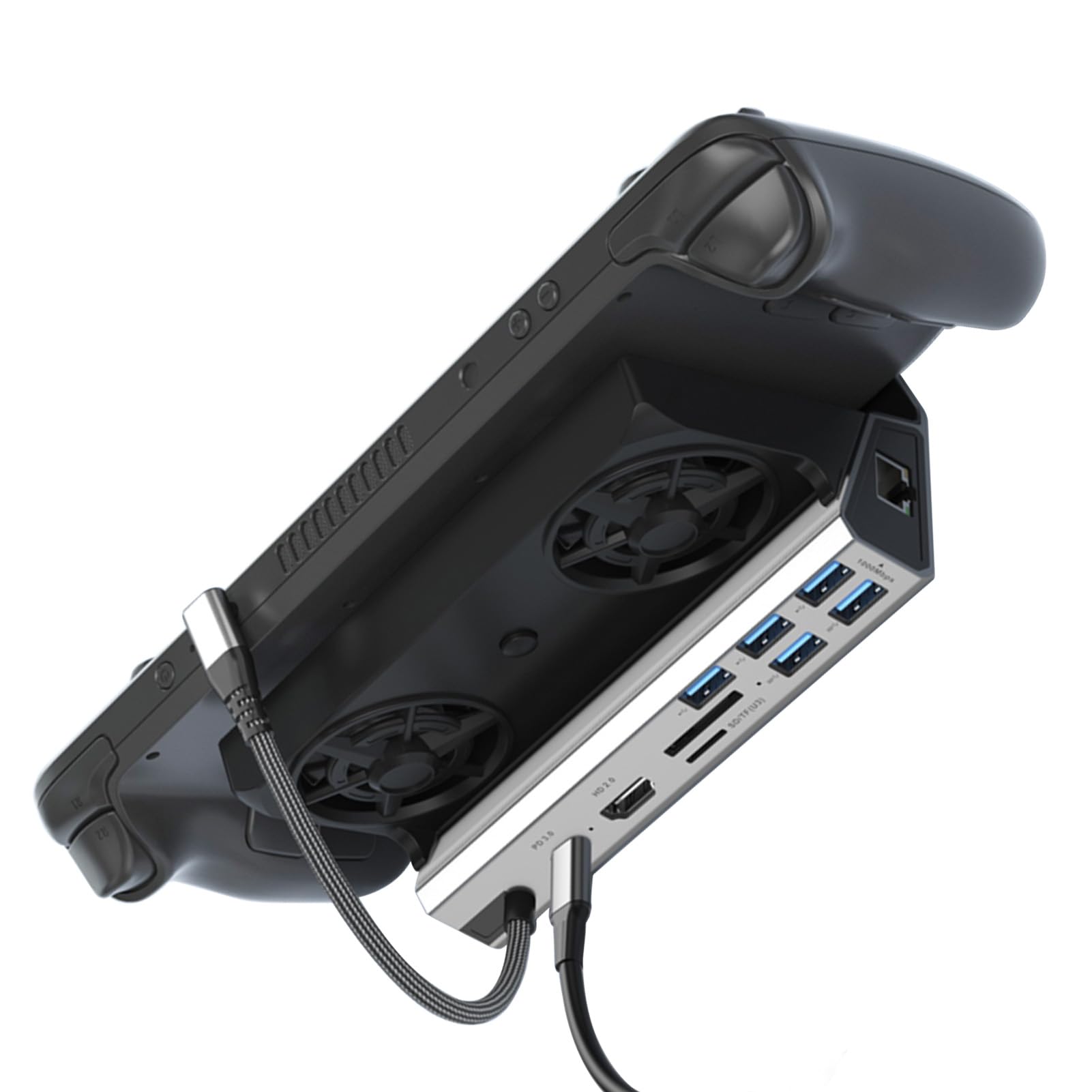 Dock Station da Gioco Multiporta per Hub Dock Tipo C 10 in 1 con Doppie Ventole per Console Portatili Steam 320x150x82,3 Mm