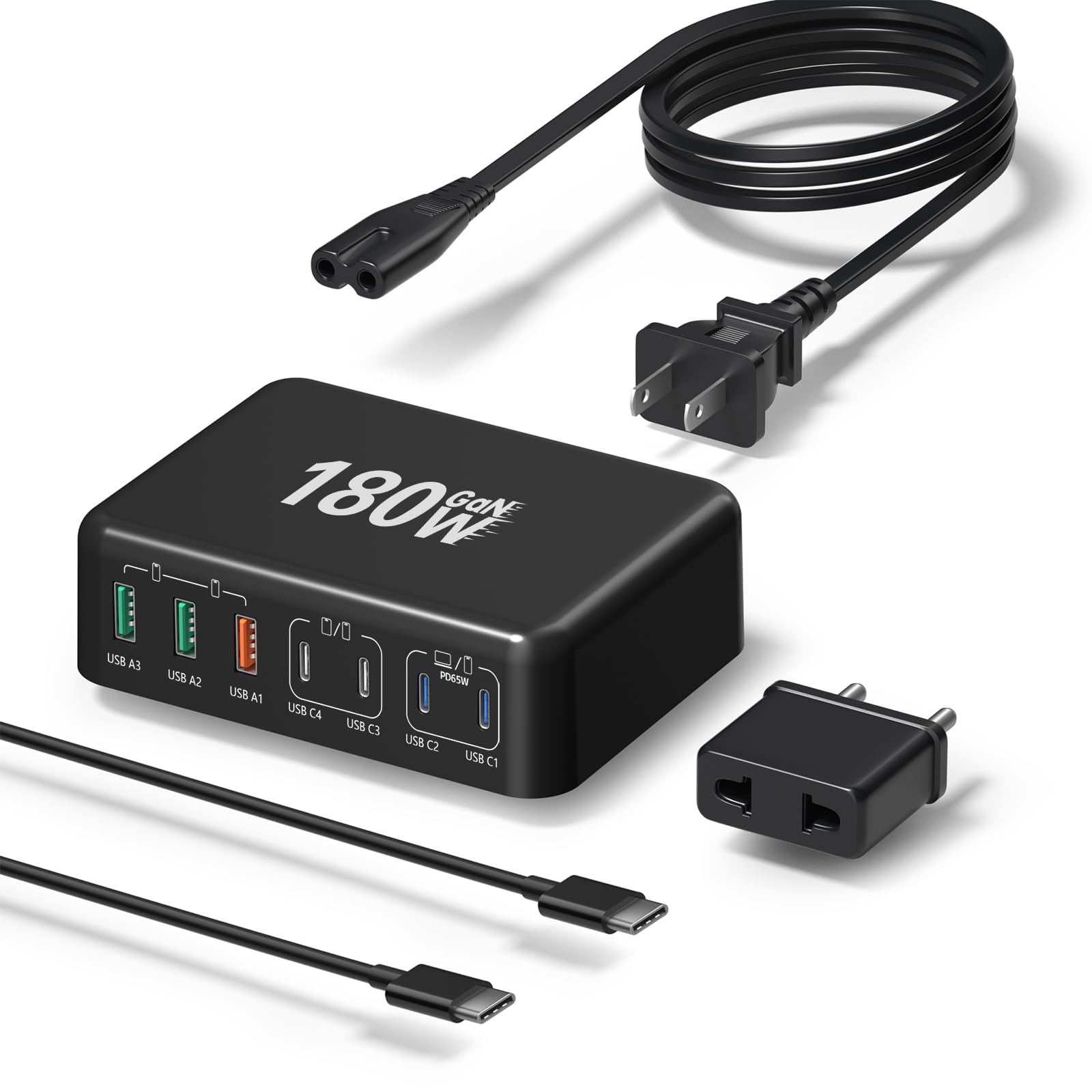 180W USB C Charger Block, Agtray 7-Port GaN Fast Charging Station PD65W Laptop Charger Multiport Desktop Hub Power Adapter & USB C Cable for MacBook, iPad, iPhone 16 15 14 Pro, Samsung Galaxy S25 S24