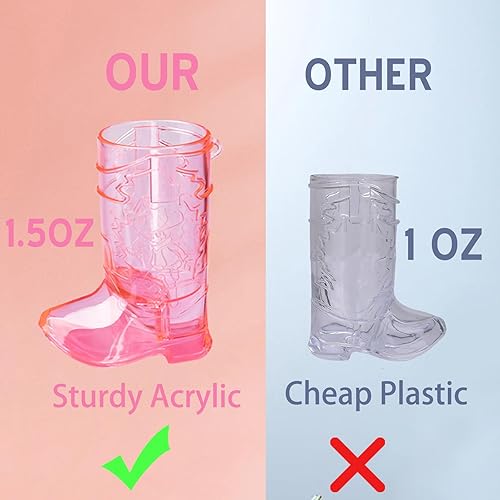 Miniatura 5 de Esdabem Juego de 16 vasos de tiro para botas vaqueras, mini vasos de chupito de plástico rosa, reutilizables, para vaquera, vaquero, fiesta temática