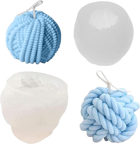 TOPYS Paquete de 2 moldes de silicona 3D para velas, moldes de bolas de hilo grueso y molde de bola de hilo fino, molde de fondant de diseño de bola