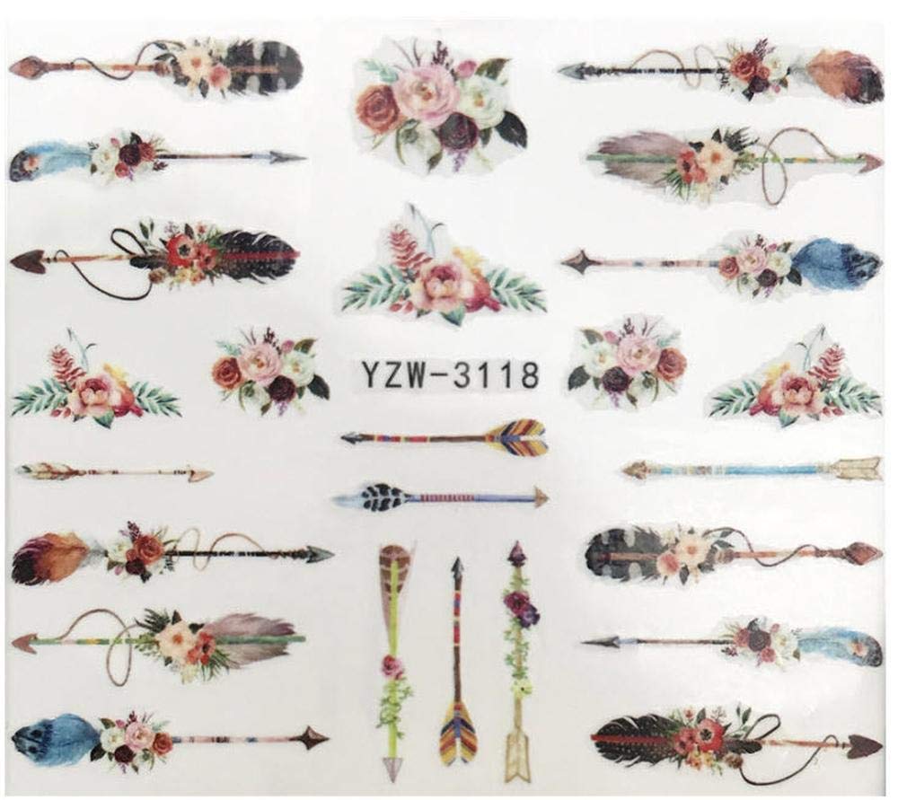 PaLiSoL Creations Full Set of Feather Arrows and Flower Nail Sticker Salon Quality Nail Art - Nail Decals