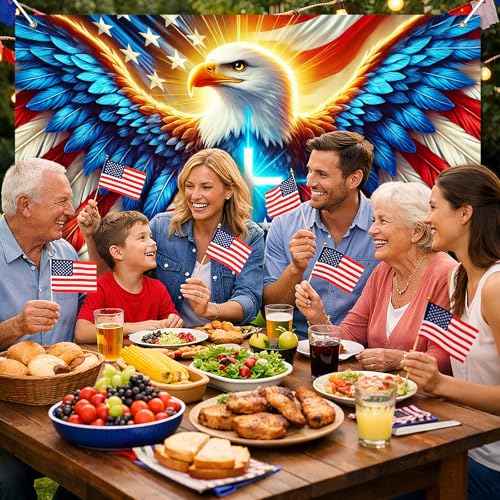 Image of BlissYard 4th of July Decorations 71 x 43 Inch America Independence Day Banner US Flag Bald Eagle Patriotic National Holiday Backdrop Veterans Day Memorial Day Theme 4th of July Party Decorations