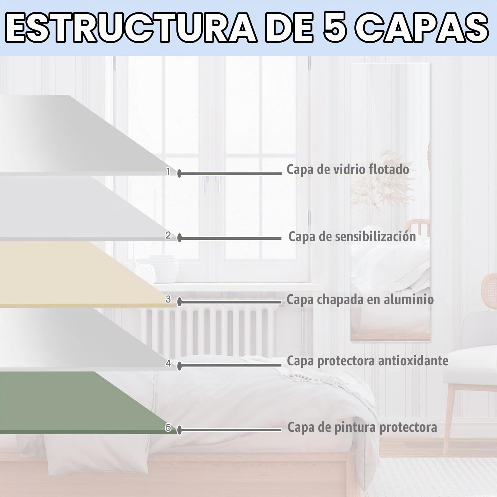 HOMASIS Espejo de Pared Moderno, Espejo de Cuerpo Entero 110 x 38 cm, sin Marco, Espejo Rectangular, Espejo de Pared Largo para Dormitorio, salón, recibidor