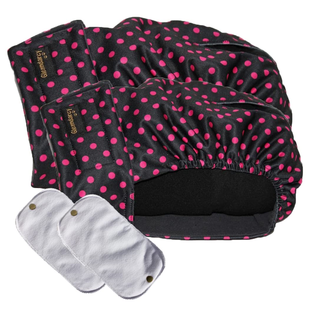 Glenndarcy Female Dog Season Nappy Diaper - Black Pink Dots (2 Pack - Size Large)