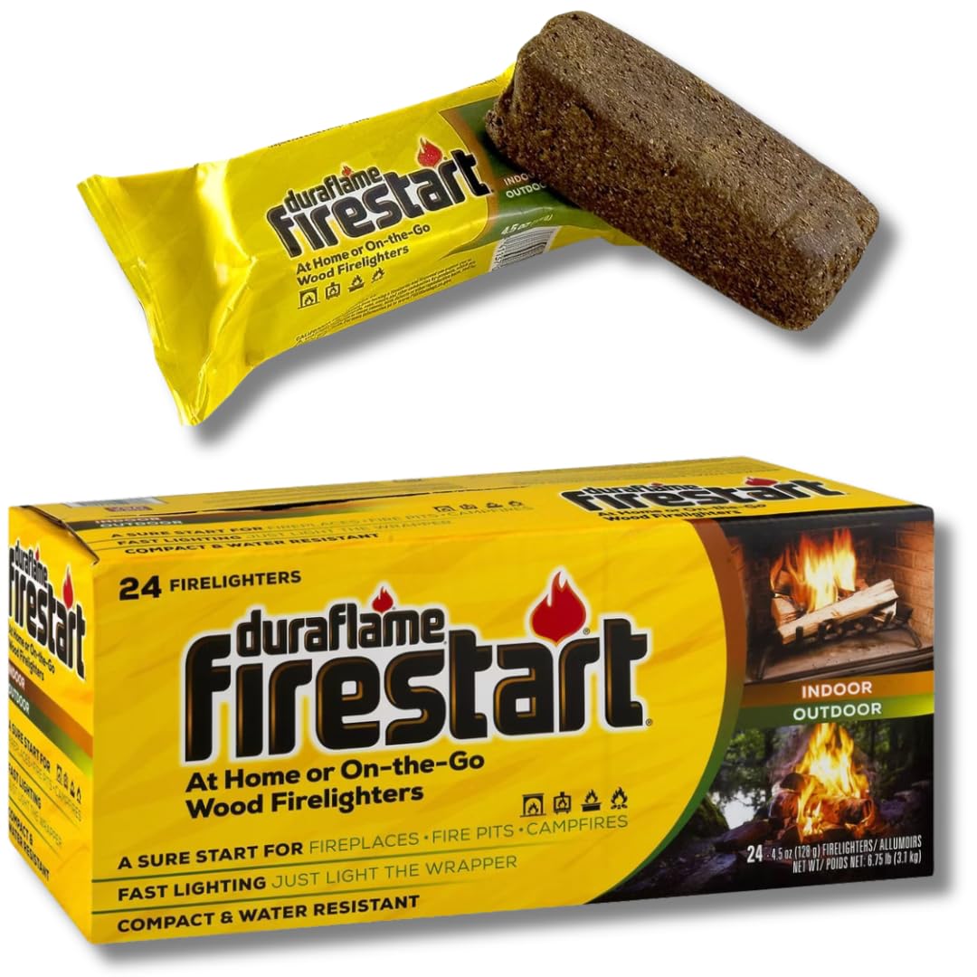 Wood Firelighters Firestart, 24 Count (4.5 oz Each) — Fast Lighting Indoor/Outdoor Fire Starters for Fireplace, Fire Pit & Campfires — Compact, Water-Resistant, Easy Light Wrapper