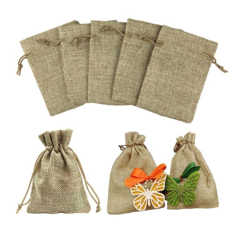 100 Pcs 3x4 Inch Linen Burlap Bags with Drawstring Reusable for Jewelry Wedding Party DIY Craft Gift Bags