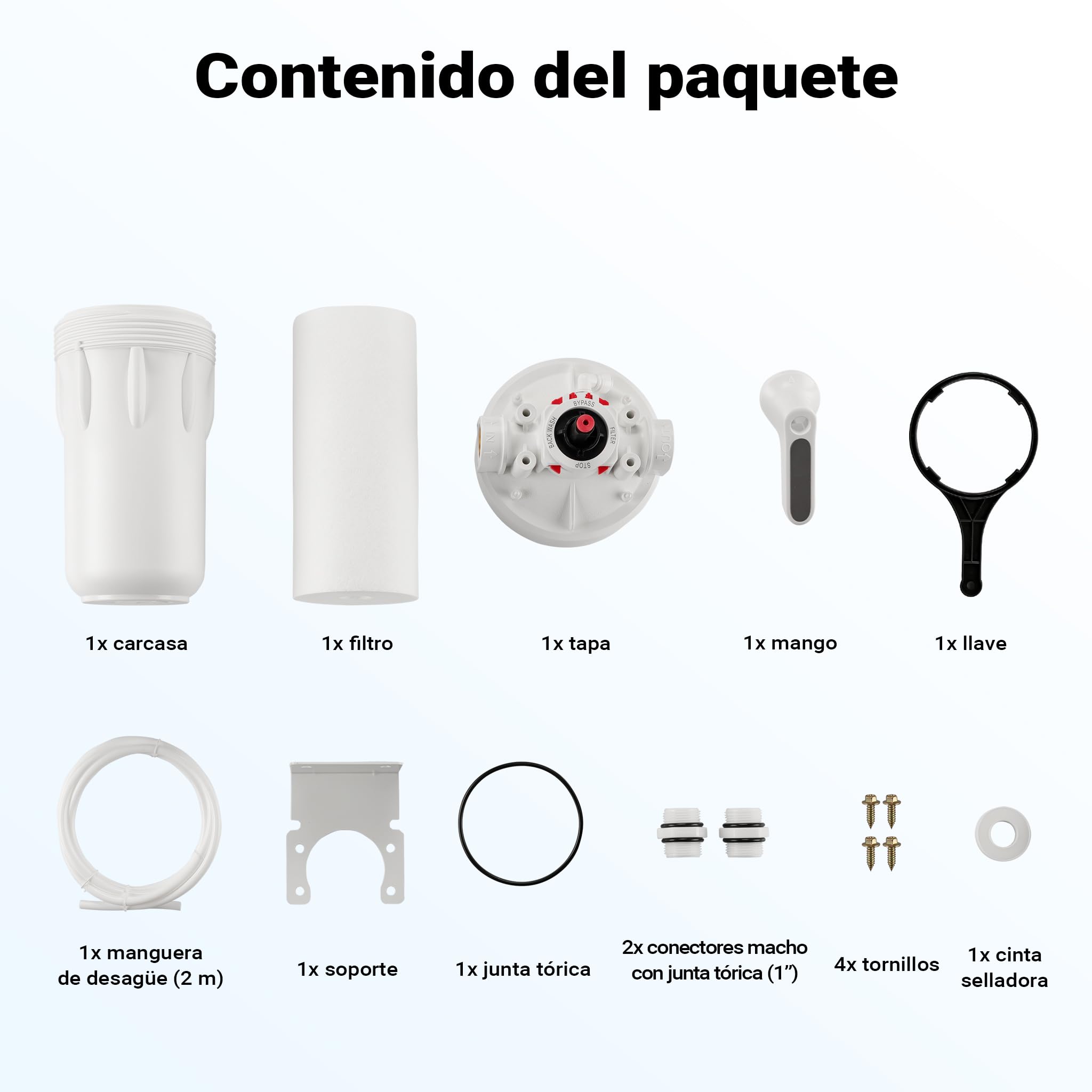 Naturewater Prefiltro para filtración de agua, cartucho filtrante PP de 10", filtro de agua potable para el hogar con función de retrolavado, presión de trabajo de 1,5 a 5 bares