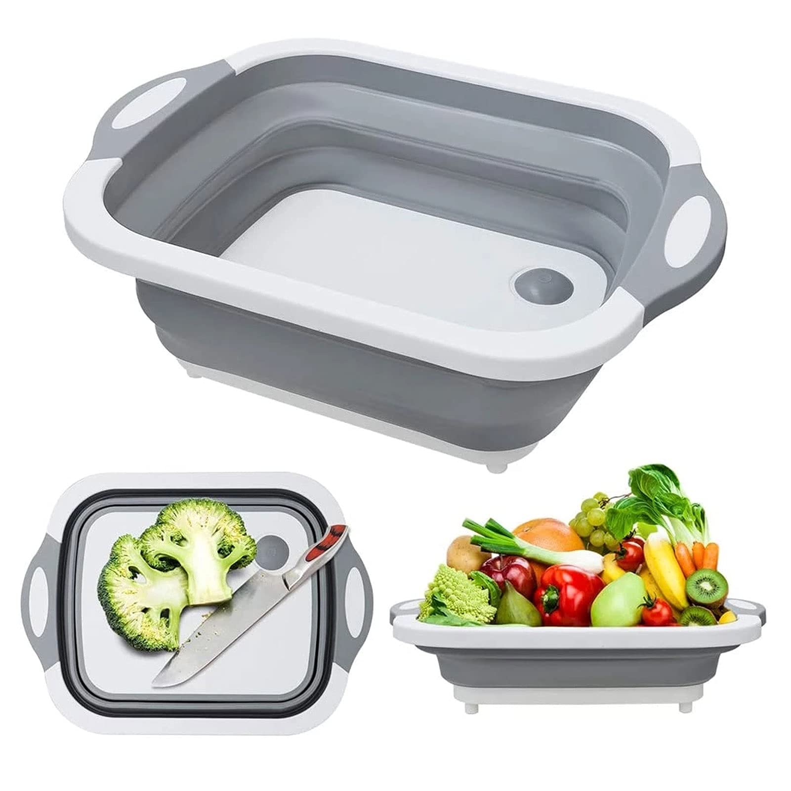 Tabla de corte plegable Multifuncional Escurrimiento plegable lavado Cesta de lavado Fregadero colador Mat de corte portátil Herramienta de almacenamiento de cocina Cocina Tablas para picar