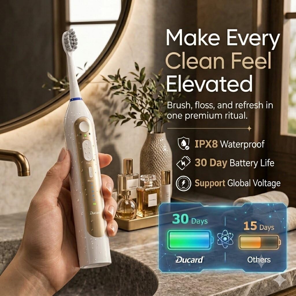 Spazzolino elettrico 3 in 1 con idropulsore, spazzolino da denti con filo interdentale aggiornato con 5 velocità e 3 modalità, 30 giorni/carica per la pulizia dei denti e la rimozione della