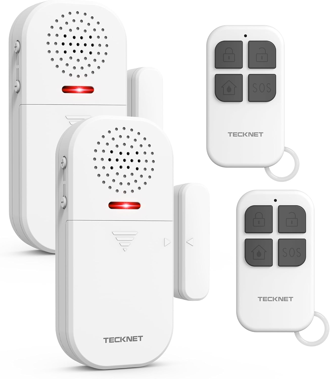 TECKNET 130dB Türalarm, Fensteralarm mit Fernbedienung, Drahtlose Alarmanlage mit einfacher Installation, 4 Funktionsmodi der Sirene für Einbruchschutz – Ideal für Haus und Geschäft (2er-Pack)