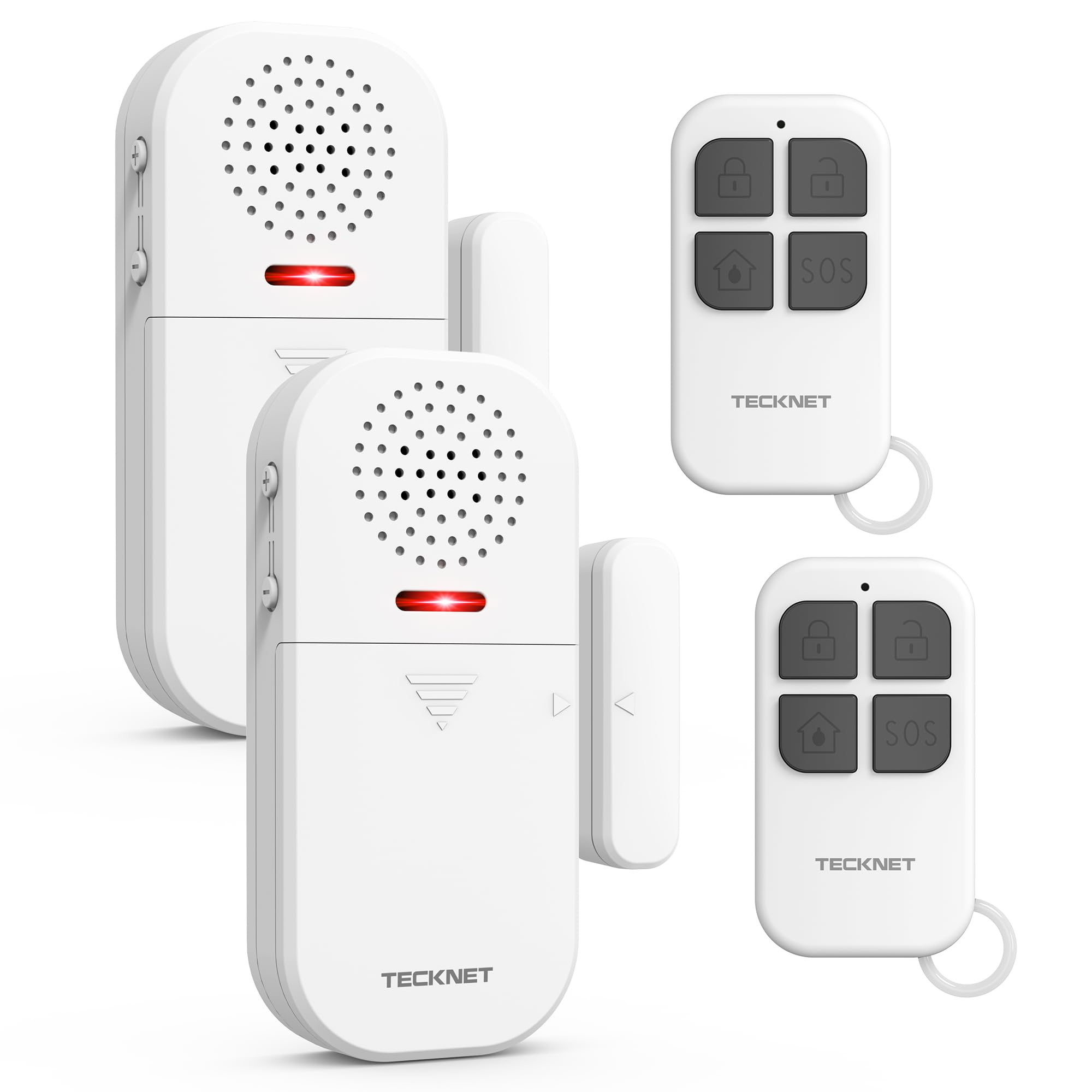 TECKNET Alarma para Casa Inalámbrica, Alarma Casa con Mando a Distancia, Sensor Apertura Puerta con 4 Modos y 5 Niveles de Volumen, 2 en 1 Alarma y Timbre para Hogar, Tienda, Hotel (2PCS) Global Recycled Standard Global Recycled Standard Global Recycled Standard