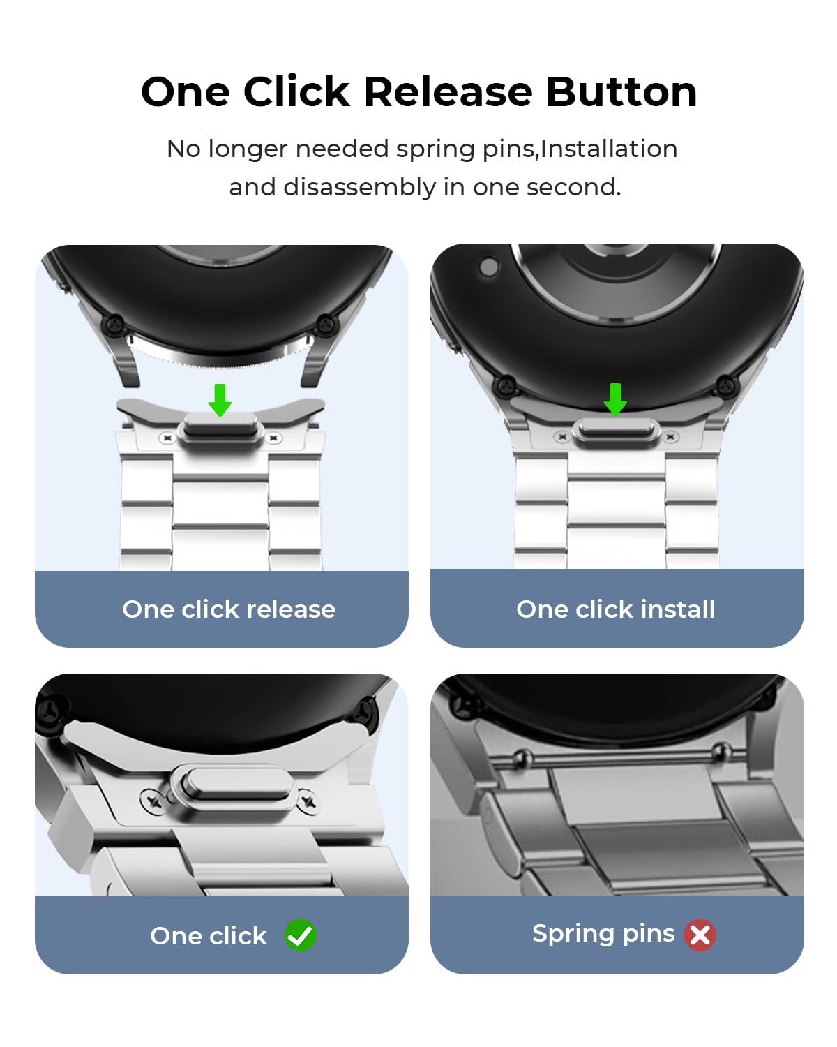 SUNDAREE One Click Cinturino Compatibile con Samsung Galaxy Watch 7/6 Classic 47MM/5 Pro/FE,No Gap Uomo Metallo Acciaio Orologio Cinturini Band per Watch 7/6/5/4 44MM 40MM 43MM 45MM 46MM 42MM,Argento