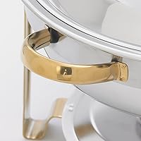 Vista 2 de Winco Winware 4 Quart Round Stainless Steel Gold Accented Chafer, Silver