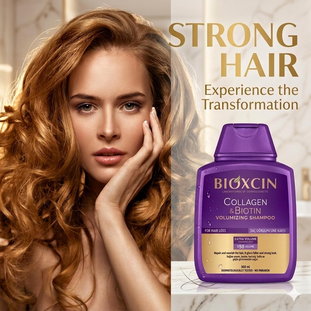 All Hair Types Bioxsine Bioxcin Collagen & Biotin Extra Volume & Plump Bigger, Stronger, Thicker Shampoo 300 Ml - 10.14 fl oz image 3