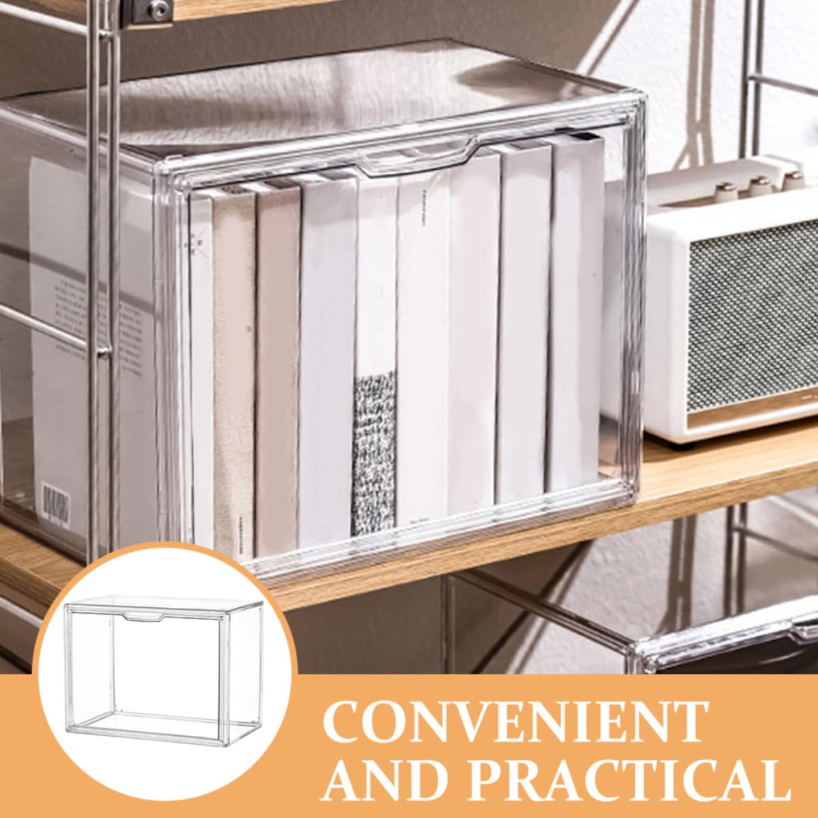 EXCEART Organizer per Libri Trasparente Antipolvere, Contenitore per Conservare Libri Impilabile Verticalmente, per Studenti e Libri di Testo, per Camera da
