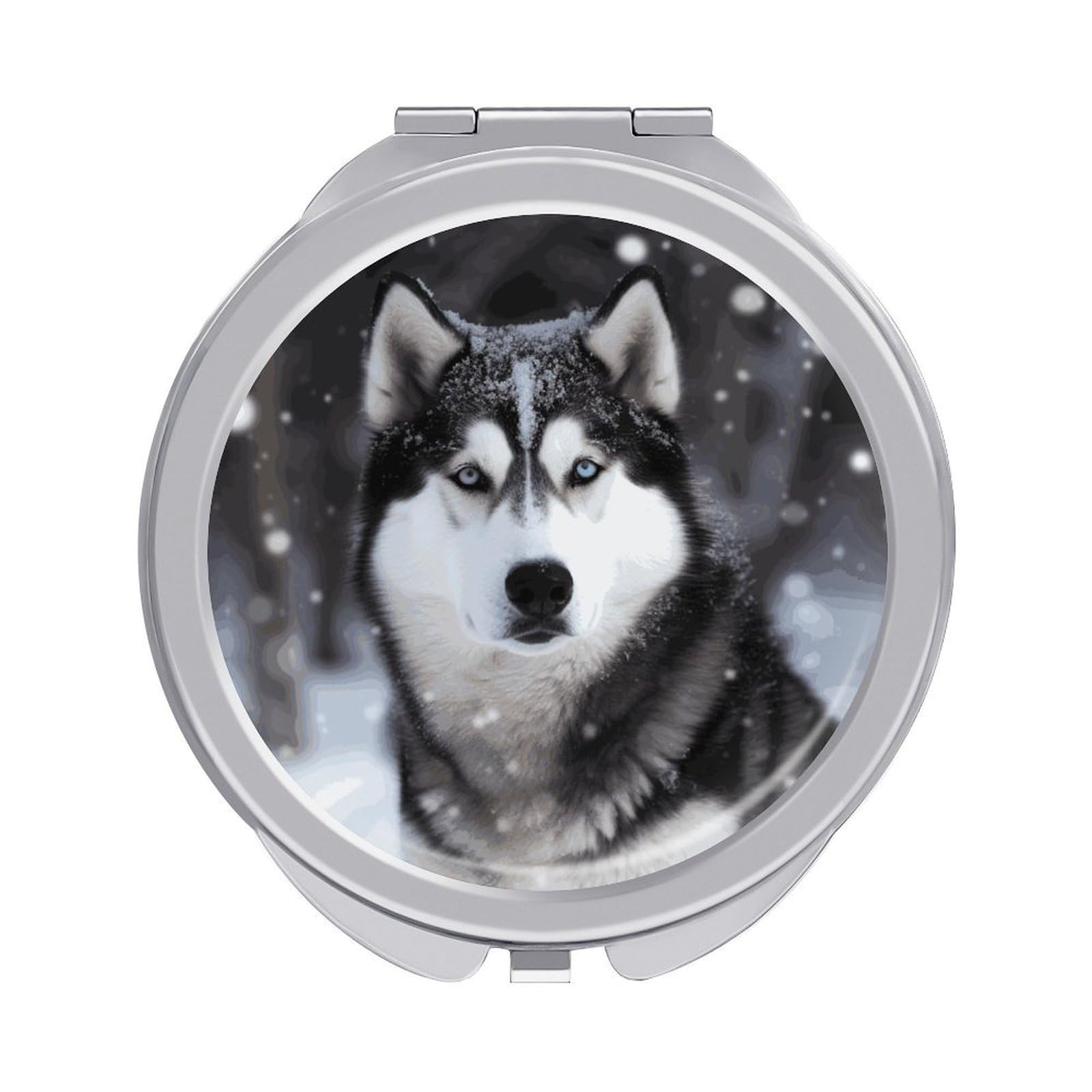 JTREHY Husky in Snow Dog Makeup Mirror Silver Mirror Surface Folding Makeups Mirrors Lightweight Durable Looking Glass for Suitable Traveling Handbag and Purses