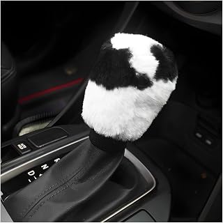 BWBWND Cow Print Car Shift Knob Cover, Cute Cow Print Anti-Slip Plush Shifter Stick Protector for Winter Warm, Soft Fluffy Comfortable Grip Printed Gear Shift Covers for Women Girls