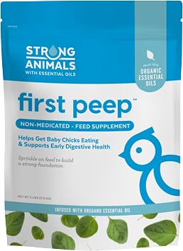 Strong Animals First Peep Chick Feed Supplement, Non-Medicated with Organic Oregano Oil, Kelp & Prebiotics, Helps Baby Chicks Start Eating Sooner & Supports Early Digestive Health, 2 lb Pouch