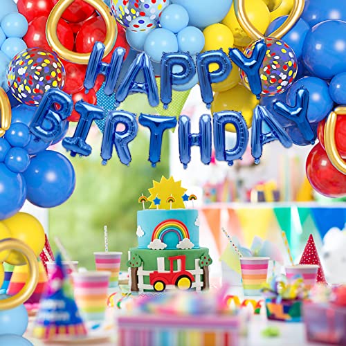 Image of 123Pcs Red Yellow Blue Balloons Arch Kit, Circus Party Supplies | Cartoon Long Foil Confetti Balloon for Carnival Theme Birthday, Baby Shower, GameTheme Backdrop Party Decorations Supplies