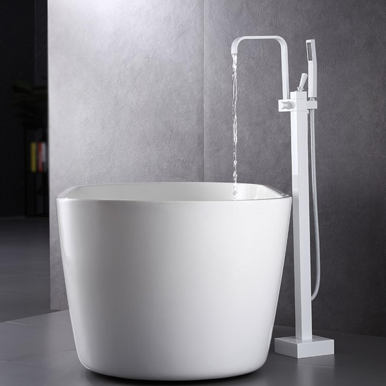 HADECOLL Freestanding Bath Mixer Taps Floor Mounted Waterfall Faucet Hot And Cold Brass Bathtub Tap Floor Standing Bath Taps, Silver,White
