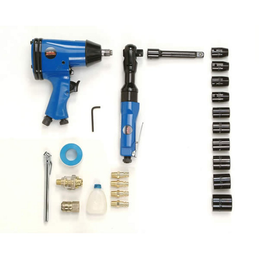 Mauk, Set di attrezzi ad aria compressa con trapano percussione, 36 pz, Blu (blau) - 56
